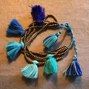 Tassel and beaded adjustable bracelet
